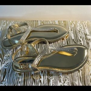 Gianni Bini Gold Embellished T-Strap Flat Sandal Size 8.5